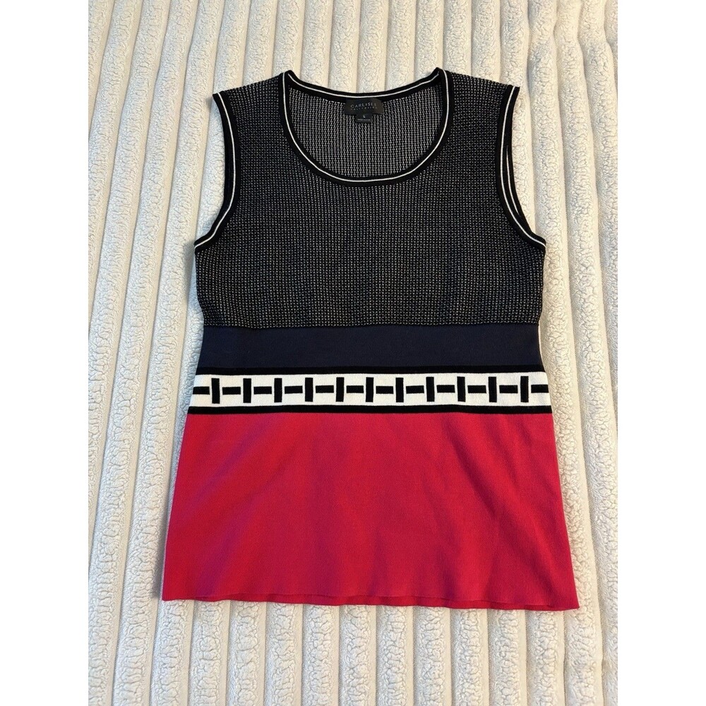 RARE Carlisle Collection Sleeveless sweater Print Womens Large pink black
